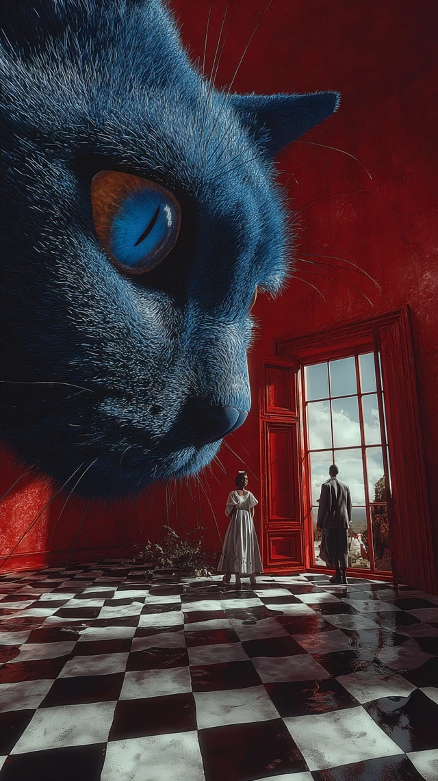 Surreal Cat Encounter Cinematic Scene