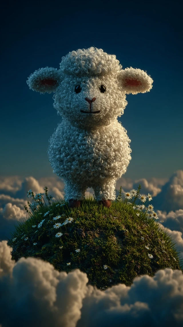 Cute Sheep Illustration Psychedelic Pastel Sky Render
