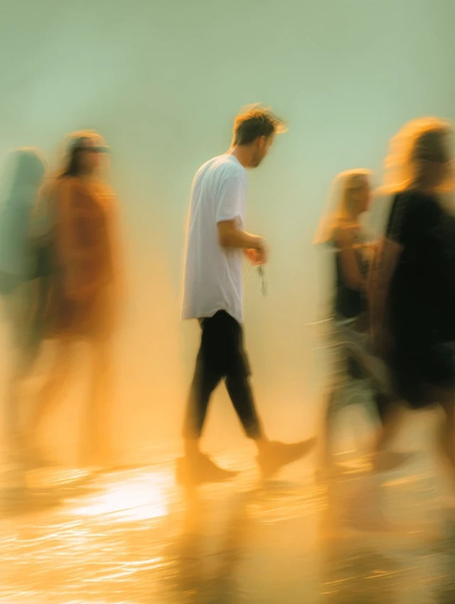 Walking Crowd: Motion Blur, Ethereal Light