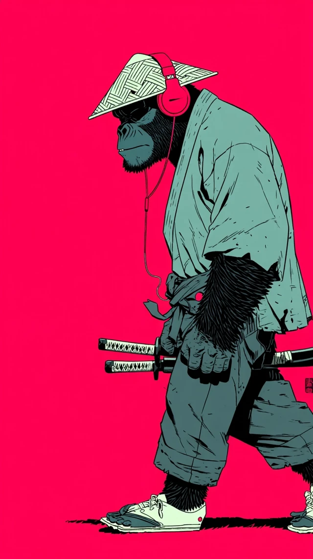 Samurai Gorilla in Headphones