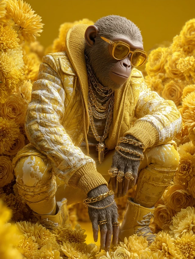 Stylish Monkey Hip Hop Streetwear Yellow Floral