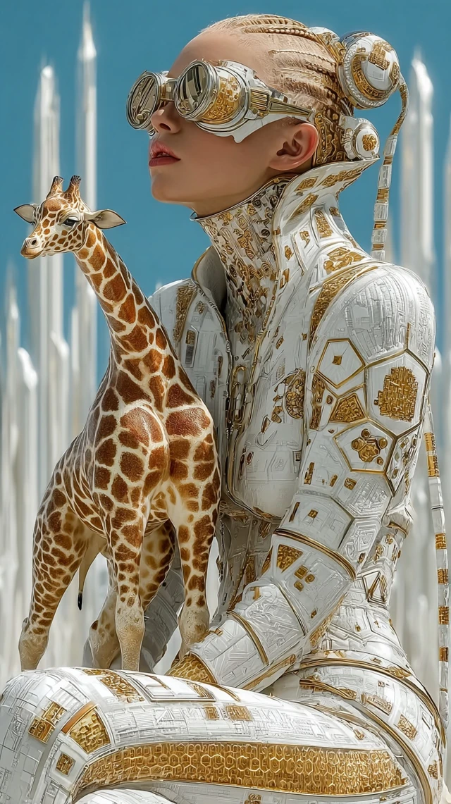 Cyberpunk Queen with Giraffe Futuristic Art
