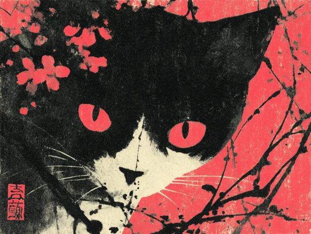 Cute Neko Cat Sumie Painting