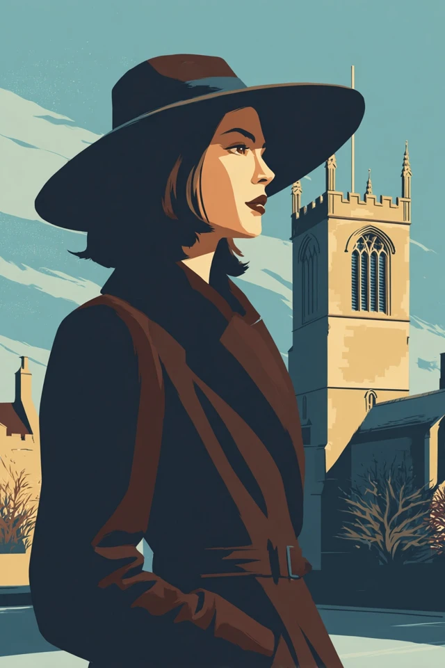 Vintage Illustration Brunette Woman Church Oxfordshire