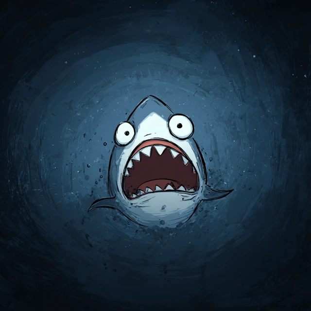 Cartoon Great White Shark Scared and Shocked