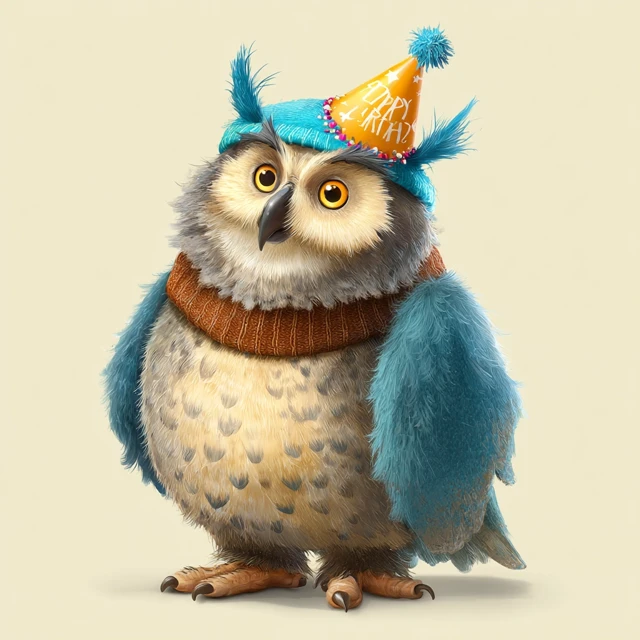Funny Cartoon Owl Birthday Illustration