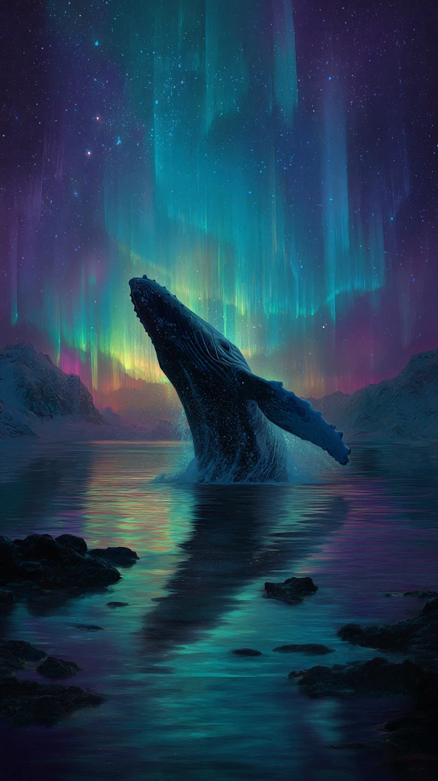 Whale and Northern Lights A Stunning Ocean View