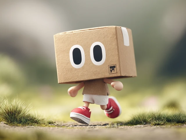 Cute Cartoon Box Character Running 3D Render