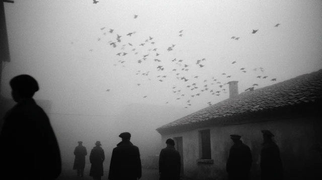 Birds in Fog Dreamlike Italian Village