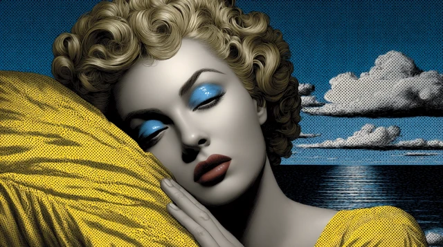 Gorgeous Woman Resting Portrait in the Style of Lichtenstein