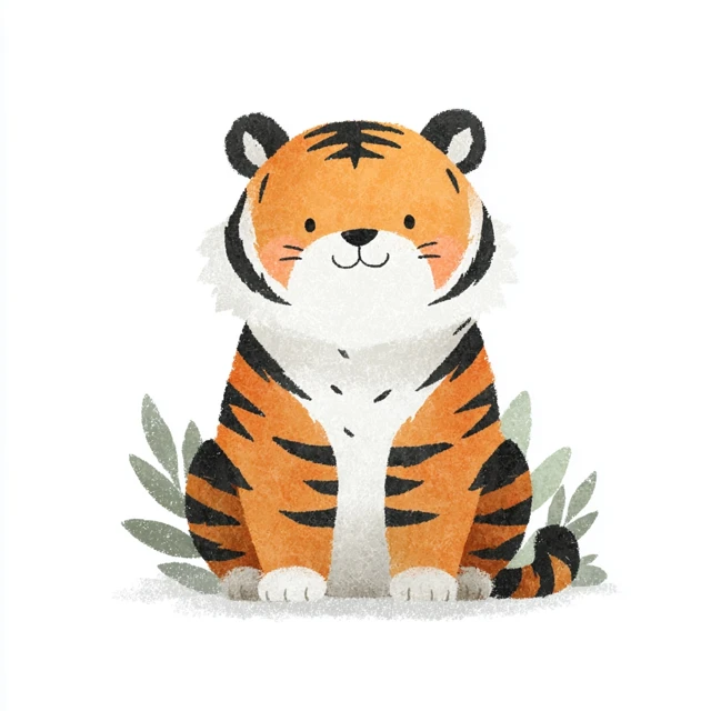 Cute Cartoon Tiger Illustration on White Background