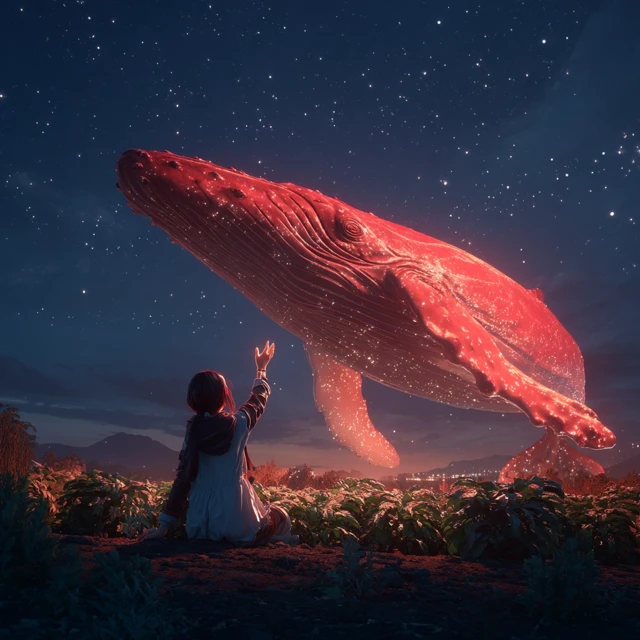Girl and Whale Dreamscape Night Scene