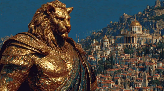 Egyptian King Power City Lion Statue Fantasy Art