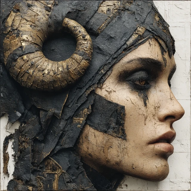 Gothic Woman Horns Oil Painting
