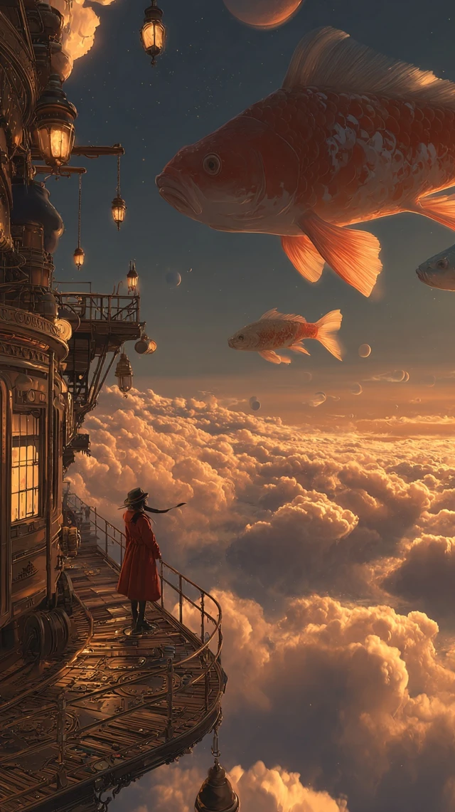 Dreamlike Steampunk Sky Station Art