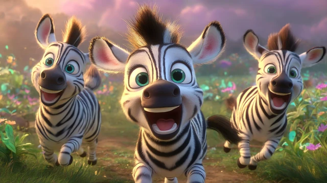 Cute Zebras Frolicking in a Sunny Meadow