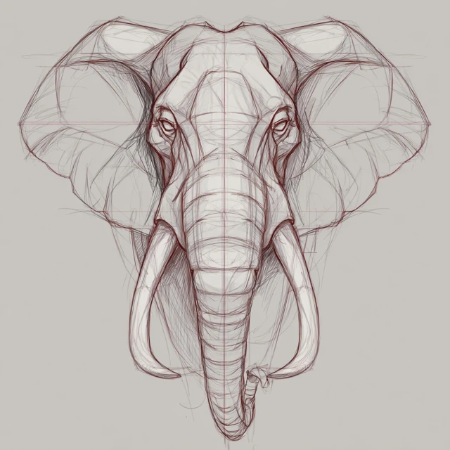 Elephant Head Outline with Tusks Artistic Sketch