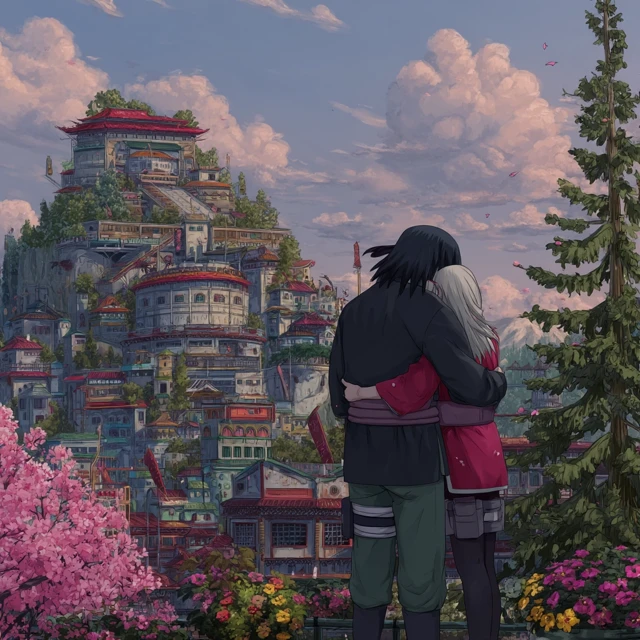 Itachi and Sakura Embrace Konoha View