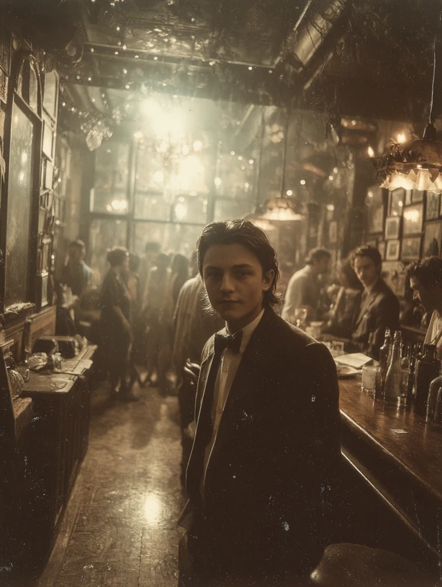 Young Gentleman in Dark Suit in Bar