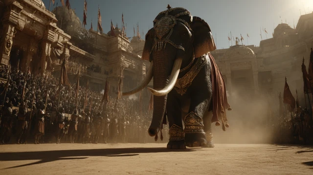 Armored War Elephant in Ancient Arena Epic Scene