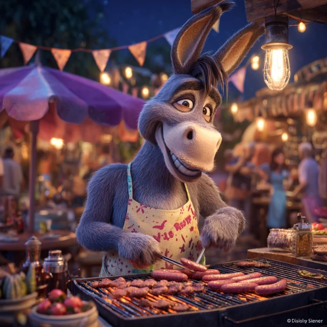 Donkey Chef Cooking Sausages at Village Barbecue