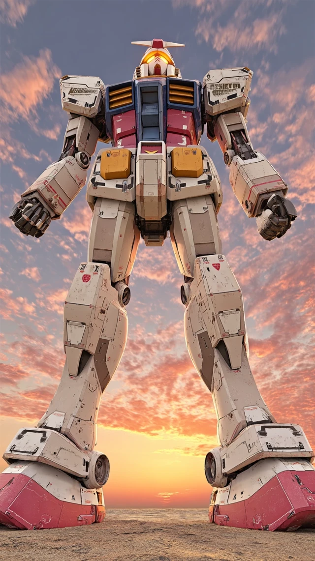 RX782 Gundam in Battlefield Sunset Photorealistic