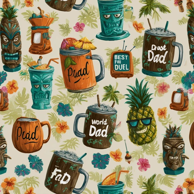 Hawaiian Shirt Pattern Dad Fuel Tiki Pineapple Cartoon