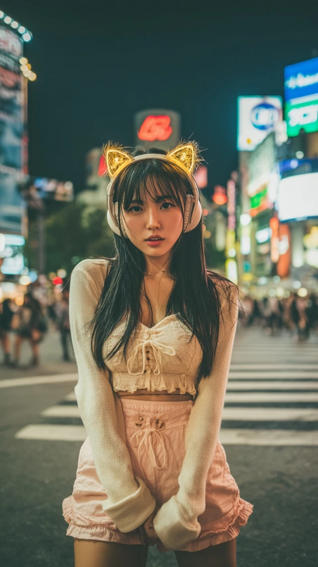 Korean Woman in Shibuya Tokyo Night Photo
