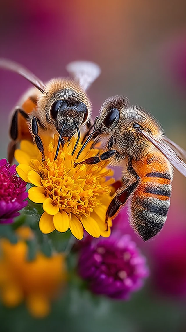 Bees Hugging on Flower Macro Photography