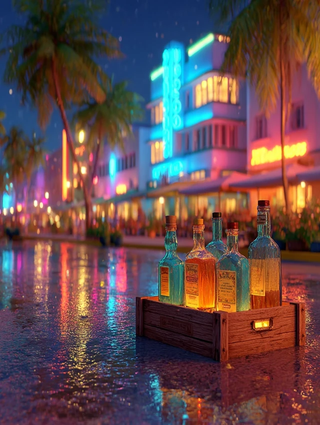 Miami Whiskey Night Scene Art Deco Style