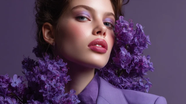 Elegant Purple Flower Personification Female Model