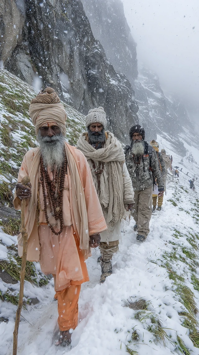 Amarnath Yatra Devotees Trekking in the Himalayas