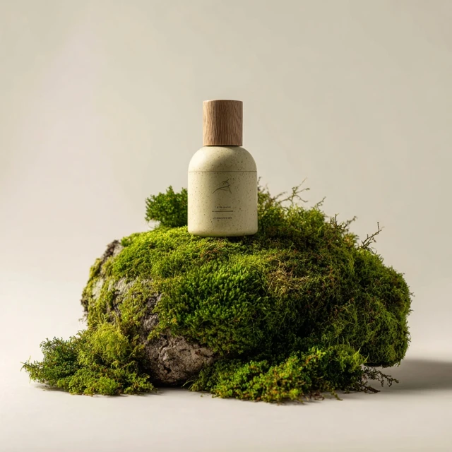 Product Photography Cream Bottle on Moss Minimalist Style