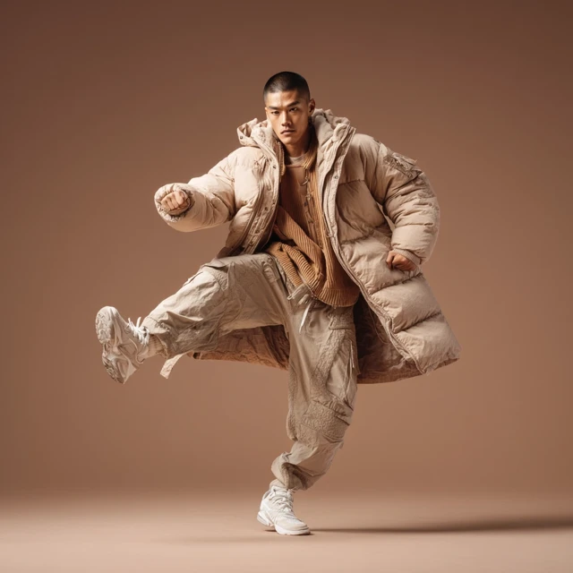 Asian Male Model in Oversized Puffer Coat - Editorial Photography