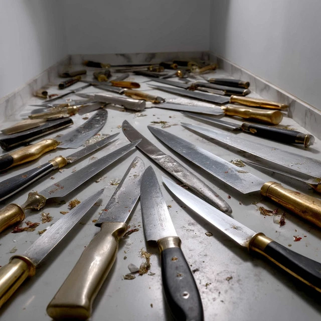 Kitchen Knives Scattered Low Angle View
