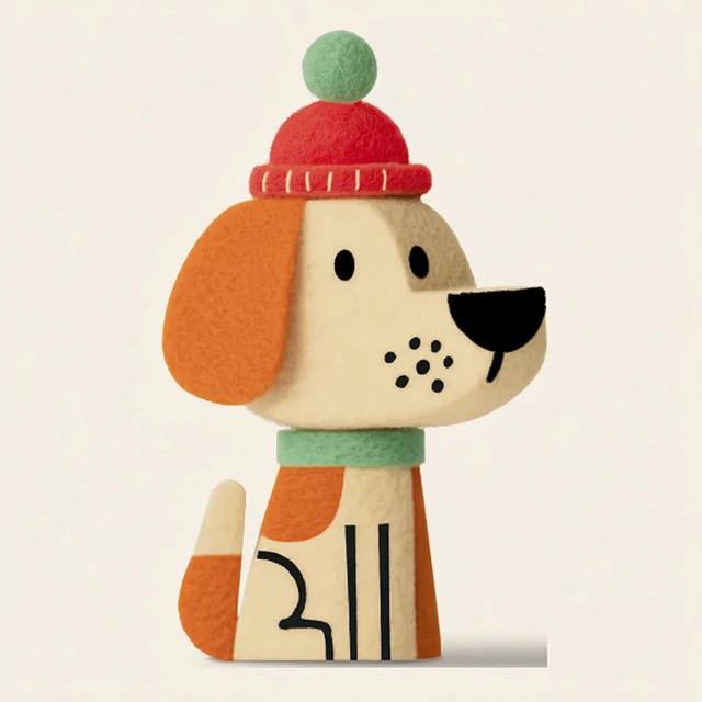 Cute Geometric Dog Sculpture with Hat and Playful Expression