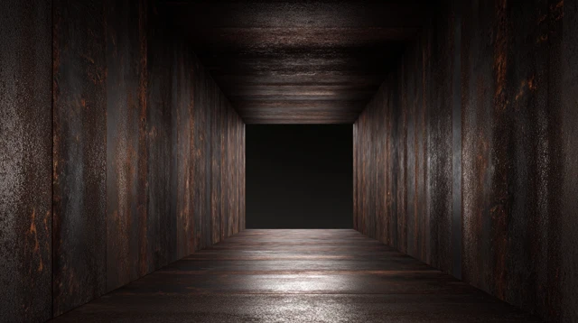Dark Rusty Hallway with Distressed Steel Walls