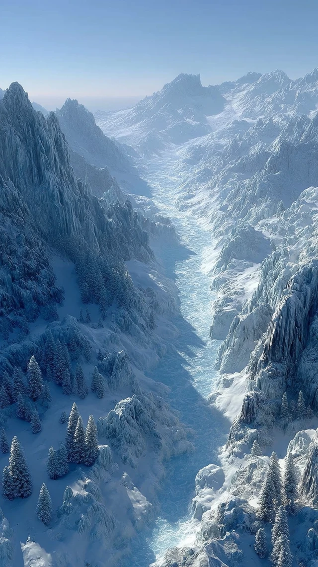 Ice Age Landscape Frozen Valley Aerial View