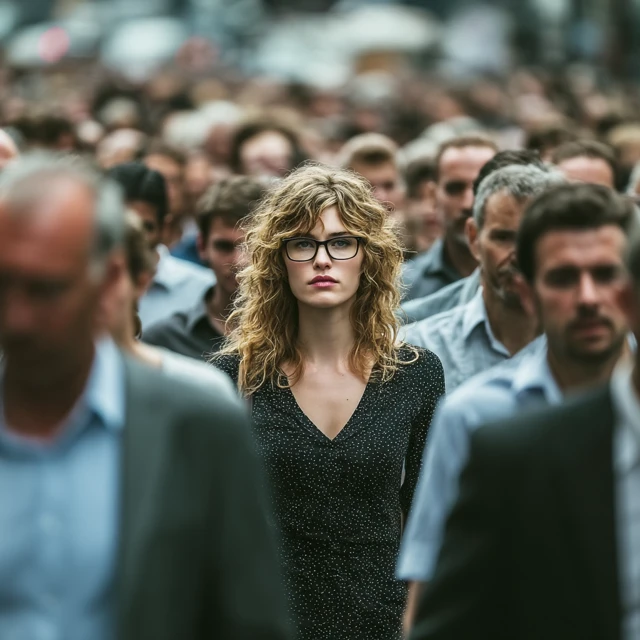 Woman with Glasses in a Crowd Photography