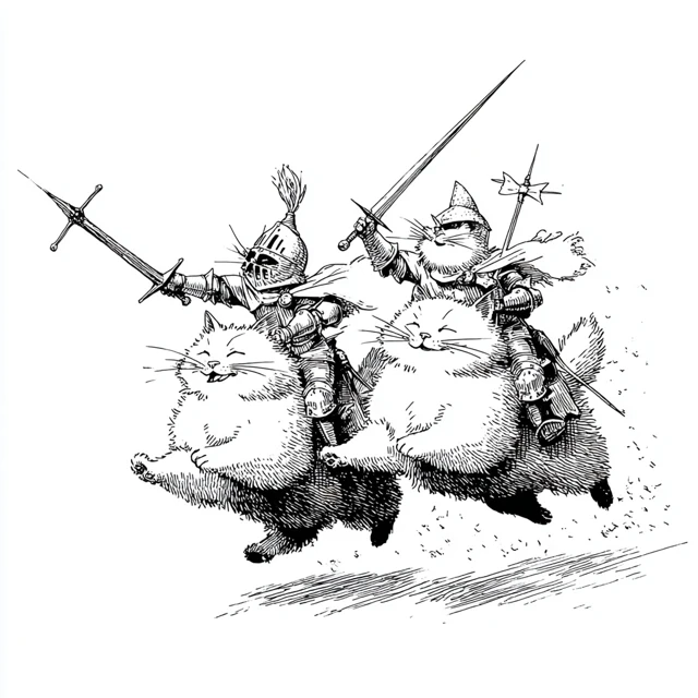 Knights Jousting on Cats Medieval Fantasy Humor