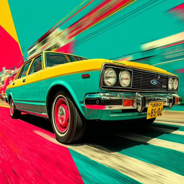 Colorful 1980s Ford Car Illustration