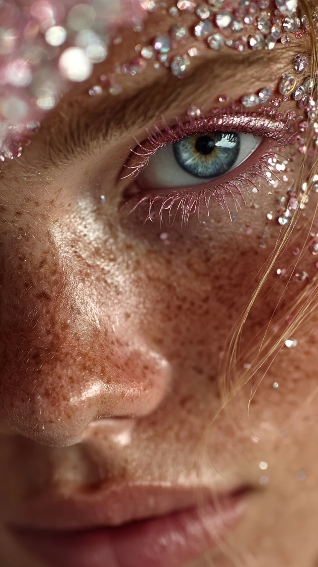 Jeweled Face Close Up Portrait Editorial Beauty Shot