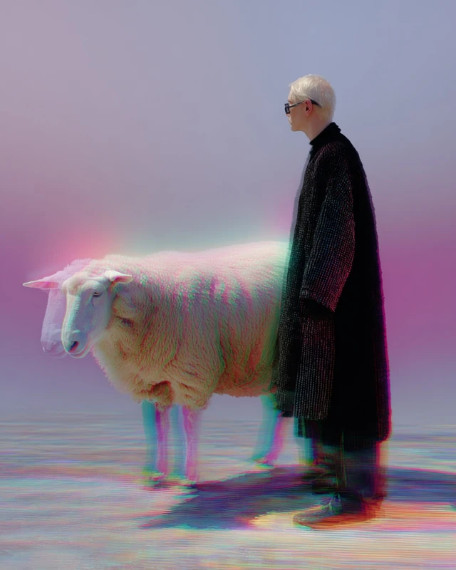 Fashion Model Glitch Sheep Dreamlike Space