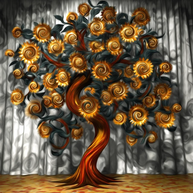 Tree of Life Blown Glass Art with Gold Fractals