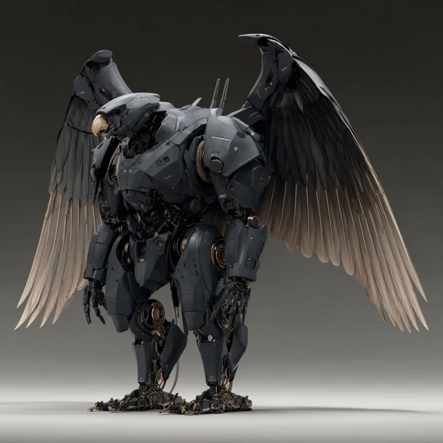 Sci Fi Mecha Griffin with Metal Wings