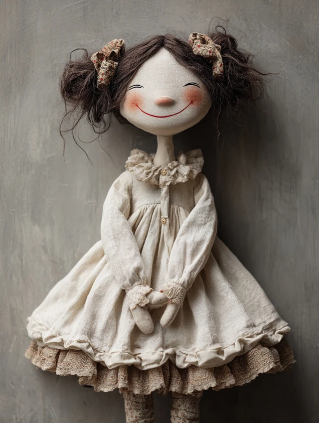 Happy Rag Doll in White Dress Adorable Design
