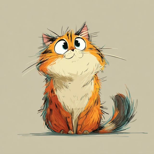 Funny Furry Cute Cat 3D Illustration