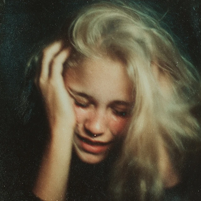 Vintage Photo Blonde Woman Crying Emotional Portrait