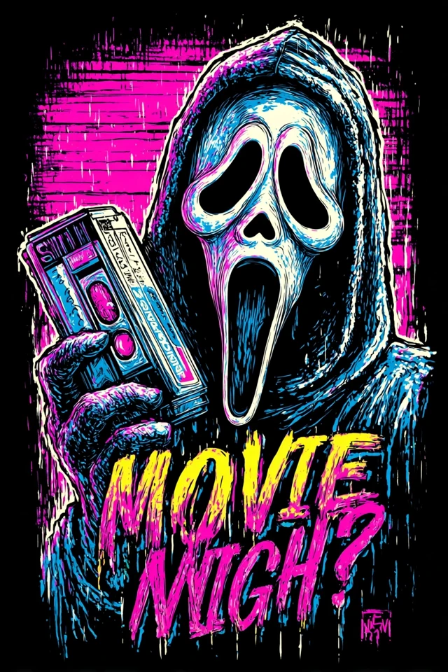 Ghostface Scream Movie Night Retro Horror Illustration