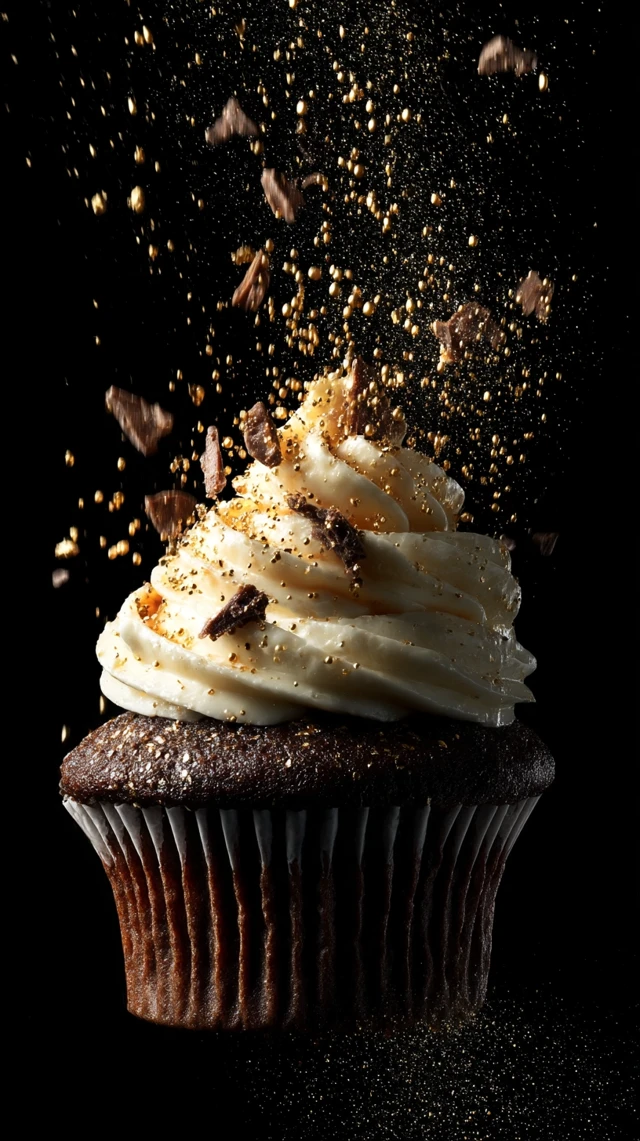 Chocolate Cupcake With Vanilla Frosting Falling